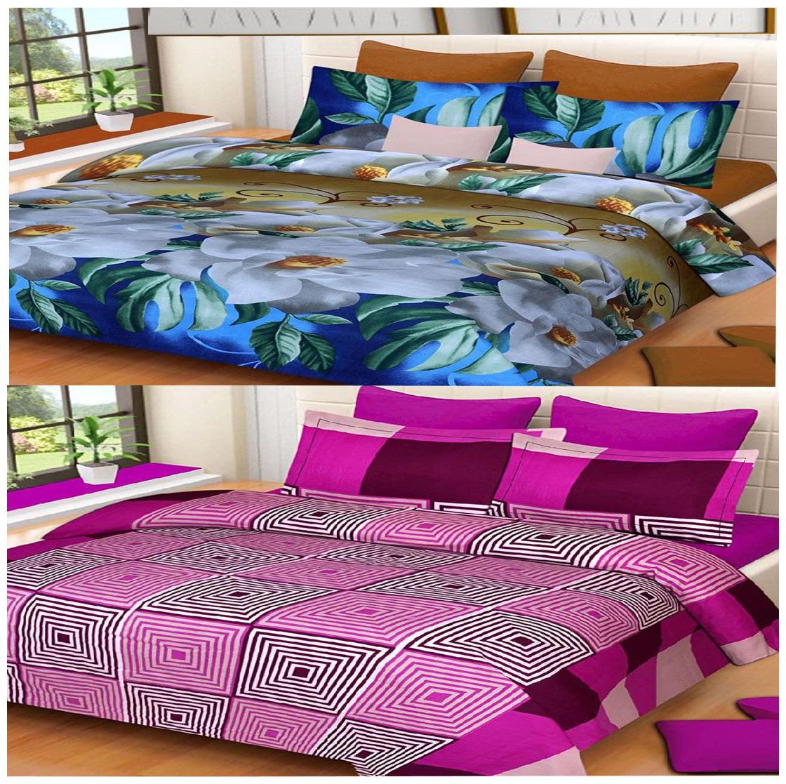

Kohinoor Cotton Printed Double Size Bedsheet 150 TC ( 2 Bedsheet With 4 Pillow Covers Multi )
