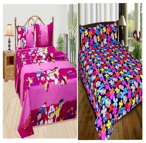 Kohinoor Microfiber Printed Double Size Bedsheet 110 TC ( 2 Bedsheet With 4 Pillow Covers , Multi )