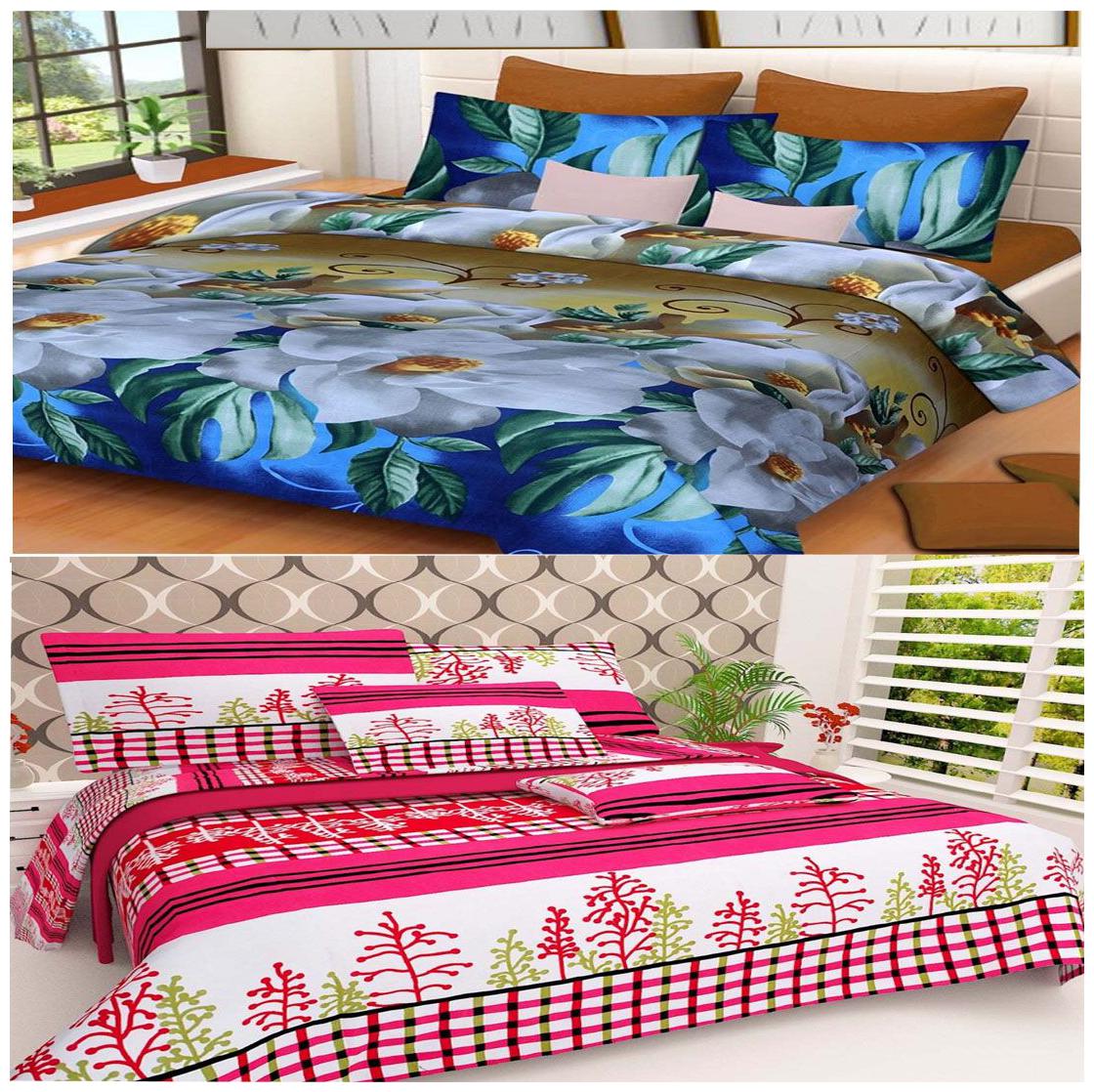 

Kohinoor Cotton Printed Double Size Bedsheet 150 TC ( 2 Bedsheet With 4 Pillow Covers Multi )