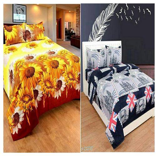 Kohinoor Microfiber Printed Double Size Bedsheet 110 TC ( 2 Bedsheet With 4 Pillow Covers , Multi )