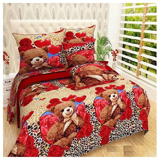 Kohinoor Microfiber Printed Double Size Bedsheet 104 TC ( 1 Bedsheet With 2 Pillow Covers , Multi )