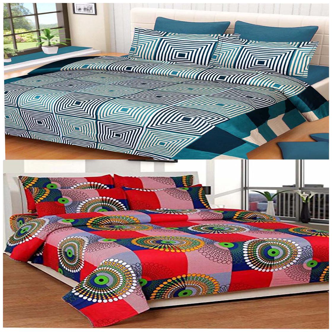 

Kohinoor Cotton Printed Double Size Bedsheet 150 TC ( 2 Bedsheet With 4 Pillow Covers Multi )