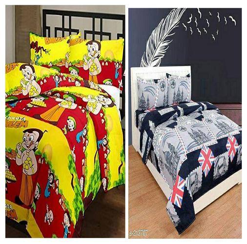 Kohinoor Microfiber Printed Double Size Bedsheet 110 TC ( 2 Bedsheet With 4 Pillow Covers , Multi )