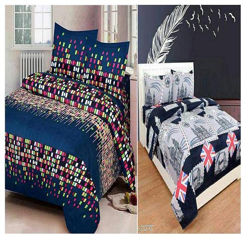 Kohinoor Microfiber Printed Double Size Bedsheet 110 TC ( 2 Bedsheet With 4 Pillow Covers , Multi )