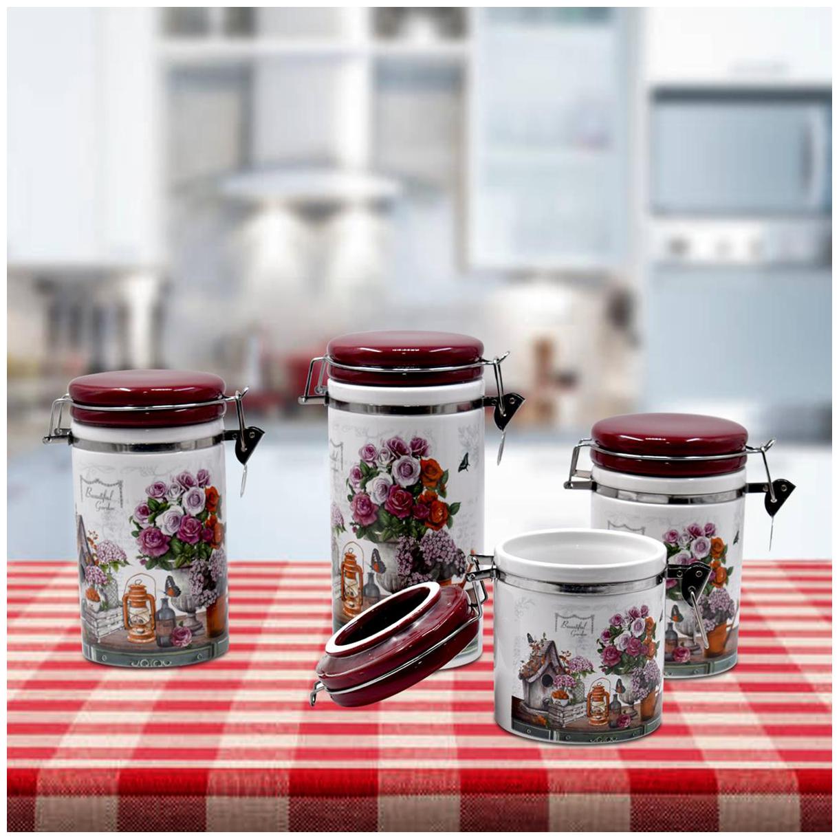 

Kookee Ceramic Canister Jars Containers Set (Pack of 4) (20cm 17cm 14cm 12cm) - Maroon (488-R)