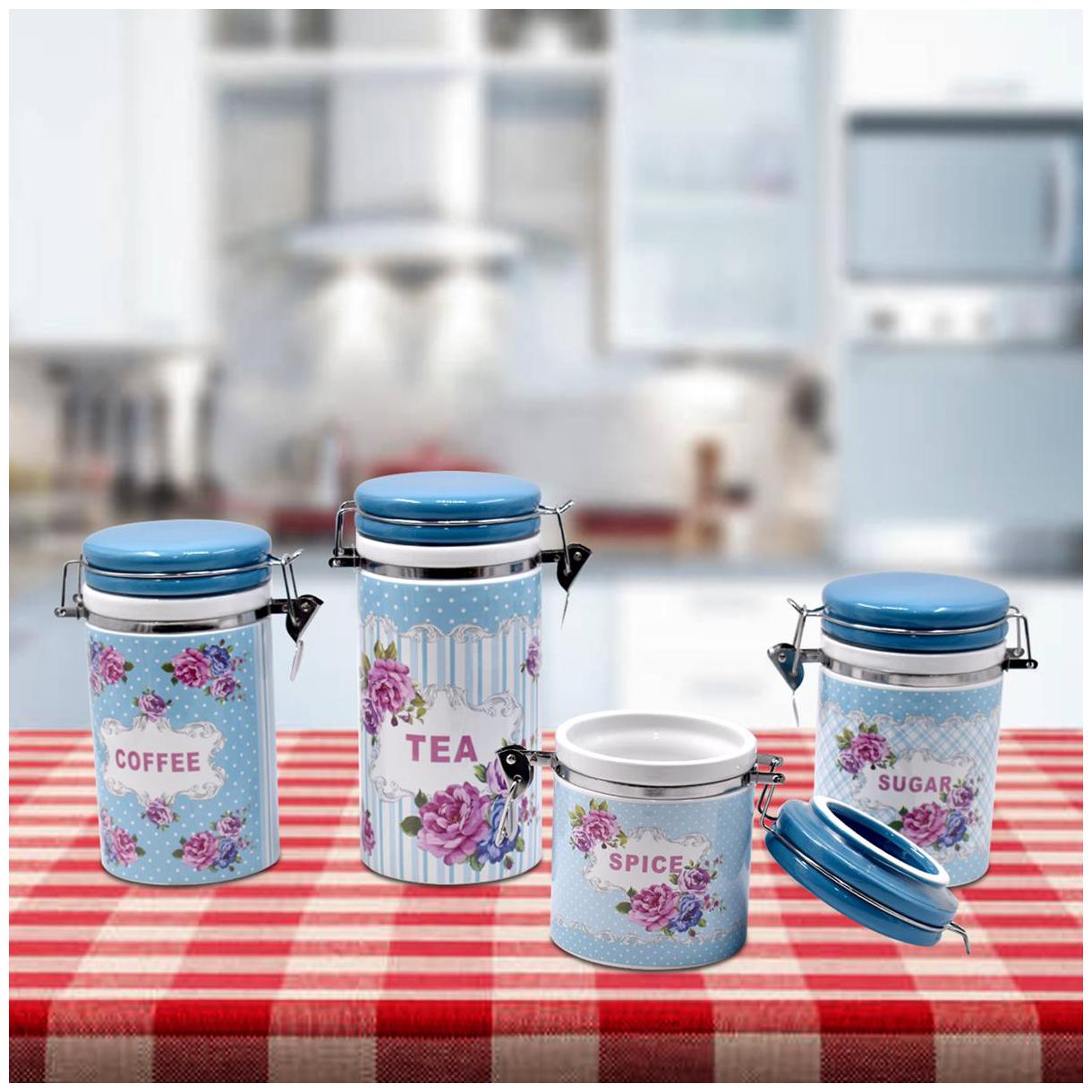 

Kookee Ceramic Canister Jars Containers Set (Pack of 4) (20cm 17cm 14cm 12cm) - Sky Blue (488-H)