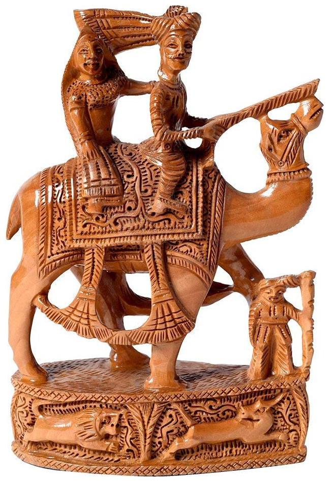 

Kraftmania Handicraft Wooden Camel with Sitting Couple Statue Home Decor Decorative Showpiece