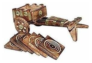 Kraftmania Wooden Antique Cart Design Coffee & Tea Coaster Set for Home Decor Kitchen