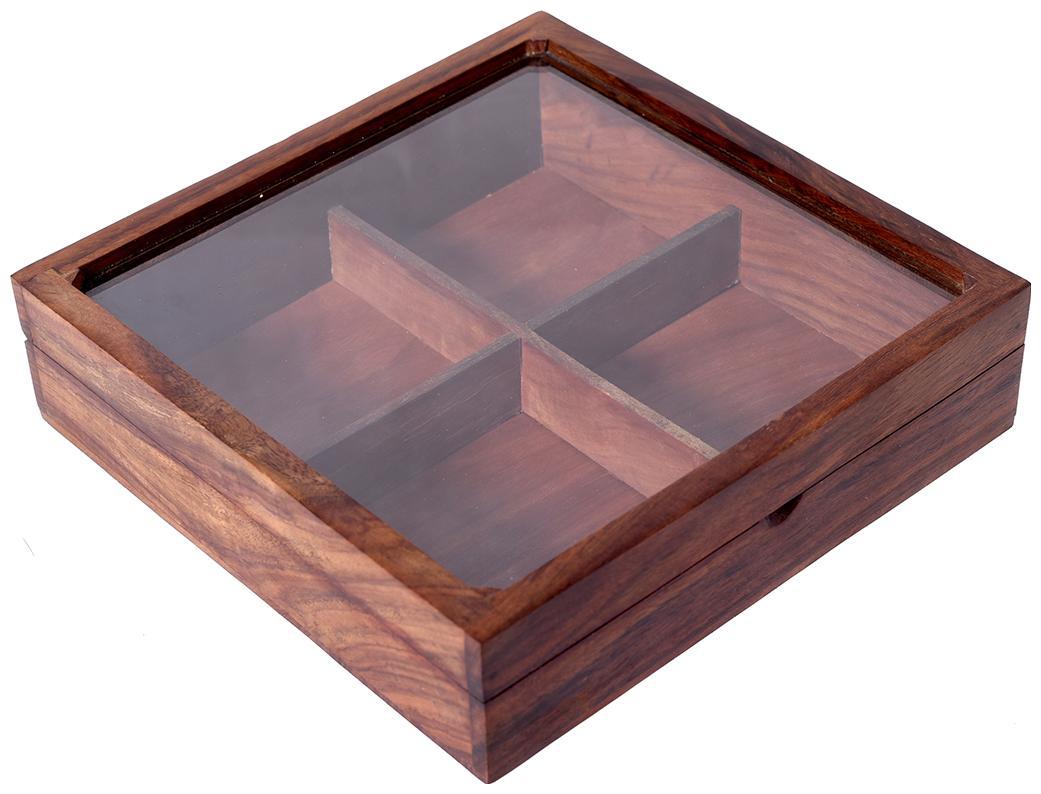 

Kraftmania Wooden Masala Box for Kitchen Fibre Glass Square Storage Spice Box Rack Holders Masala Container Wooden Utility Masala Better Than Plastic Size 8 x 8 x 2 inch