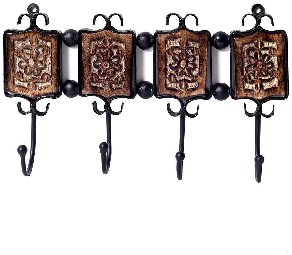 

Kraftmania Wooden and Metal 4 Hooks Key Holder Handmade Key Organizer Wall Mounted Holder