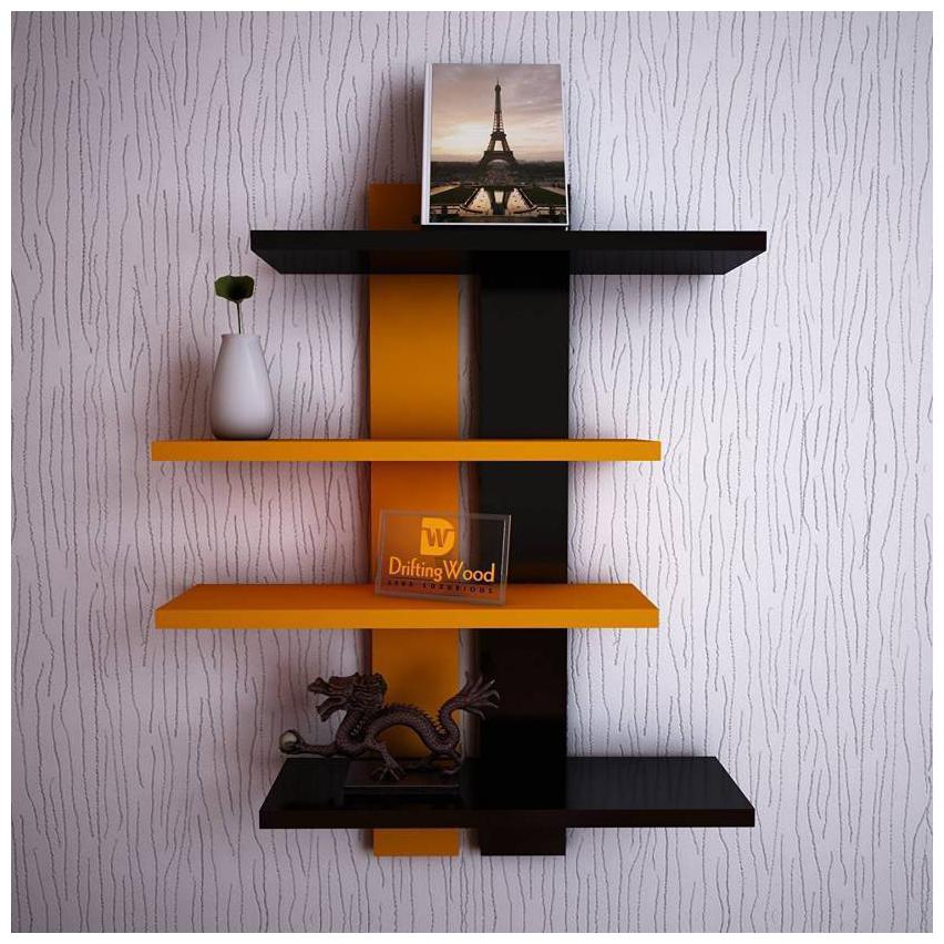 

KraftStics DOUBLE FATTI SHELF MDF (Medium Density Fiber) Wall Shelf (Number of Shelves - 6 BLACK YELLOW)