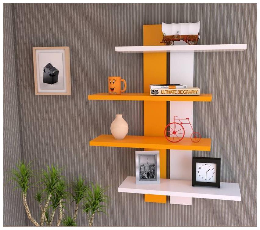 

KraftStics Wooden Stylish Wall Shelf ( Number Of Shelf 4 Orange White)