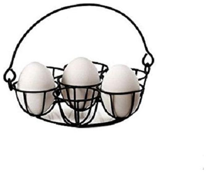 

KridhaCart Black Metal Wire Egg Basket Storage Rack Holder With Handle