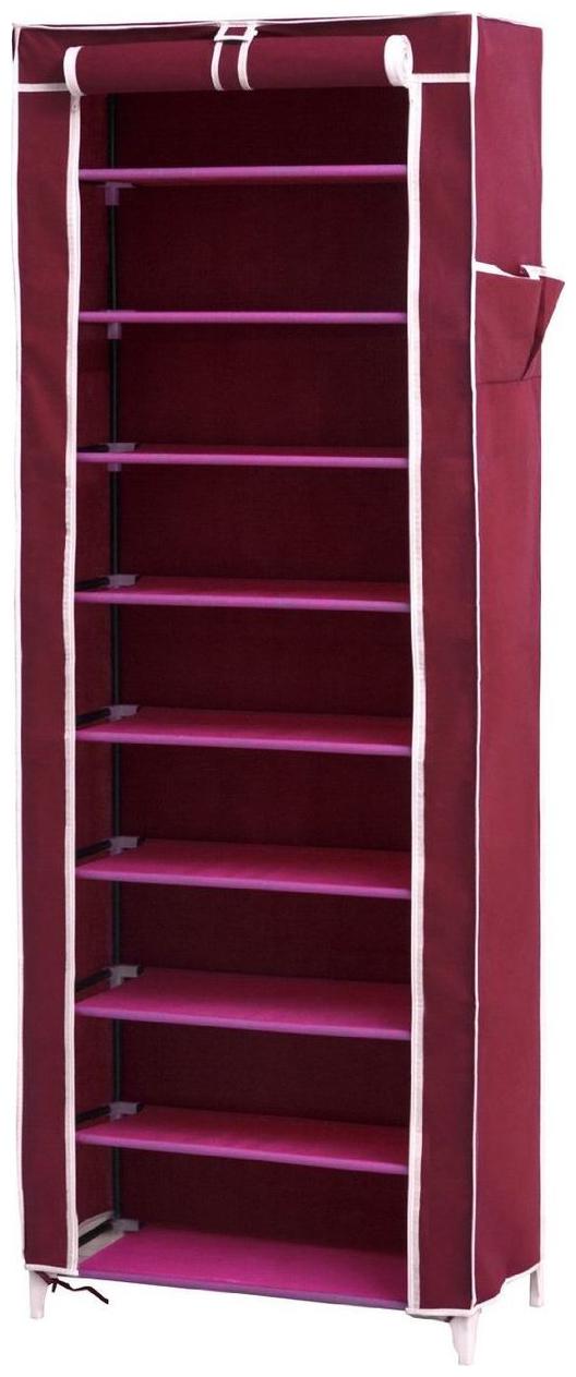 KridhaCart Polyester Collapsible Shoe Stand Maroon, 9 Shelves
