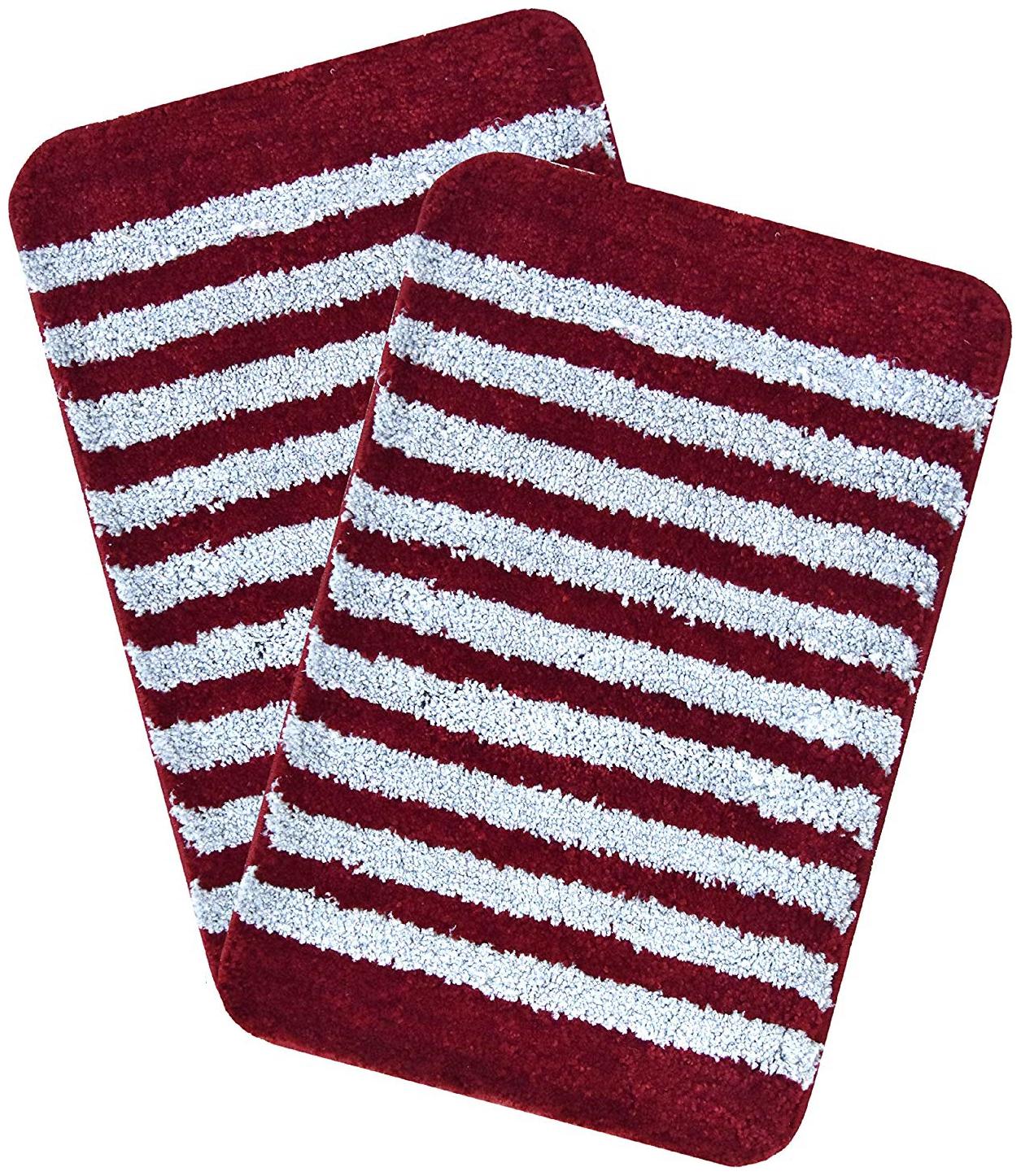 

Kridhay Natura Life Micro Stripe Bathmat 100 Machine Washable Anti-Skid and Super Soft bathmat (30X45 Cms Set of 2 pcs Maroon)