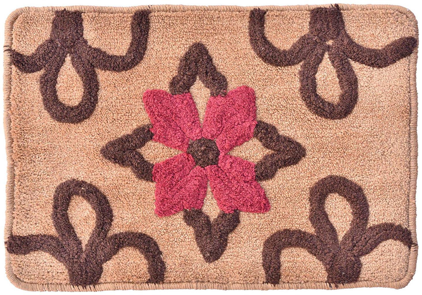 

Kridhay Natura Life Micro Floral Bathmat 100 Machine Washable Soft and Anti Slip bathmat (40 X 60 cms Brown)