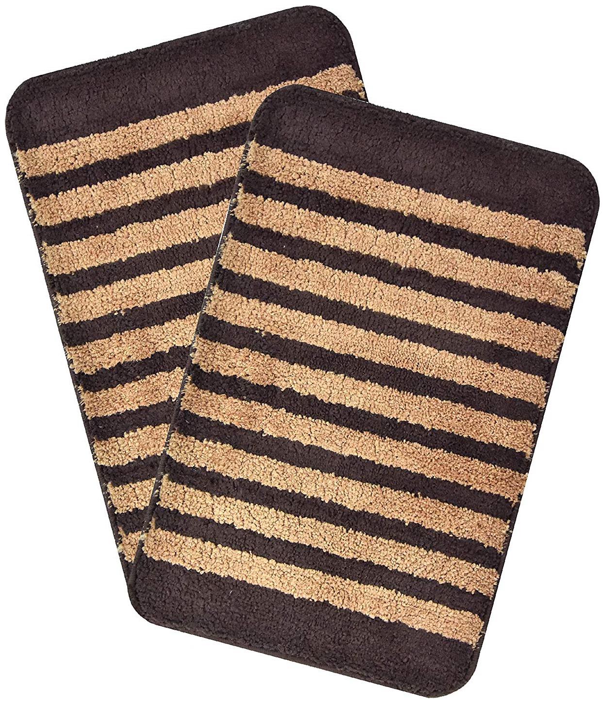 

Kridhay Natura Life Micro Stripe Bathmat 100 Machine Washable Anti-Skid and Super Soft bathmat (30X45 Cms Set of 2 pcs Chocolate)