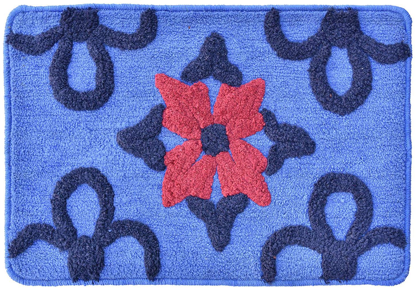 

Kridhay Natura Life Micro Floral Bathmat 100 Machine Washable Soft and Anti Slip bathmat (40 X 60 cms Royal Blue)