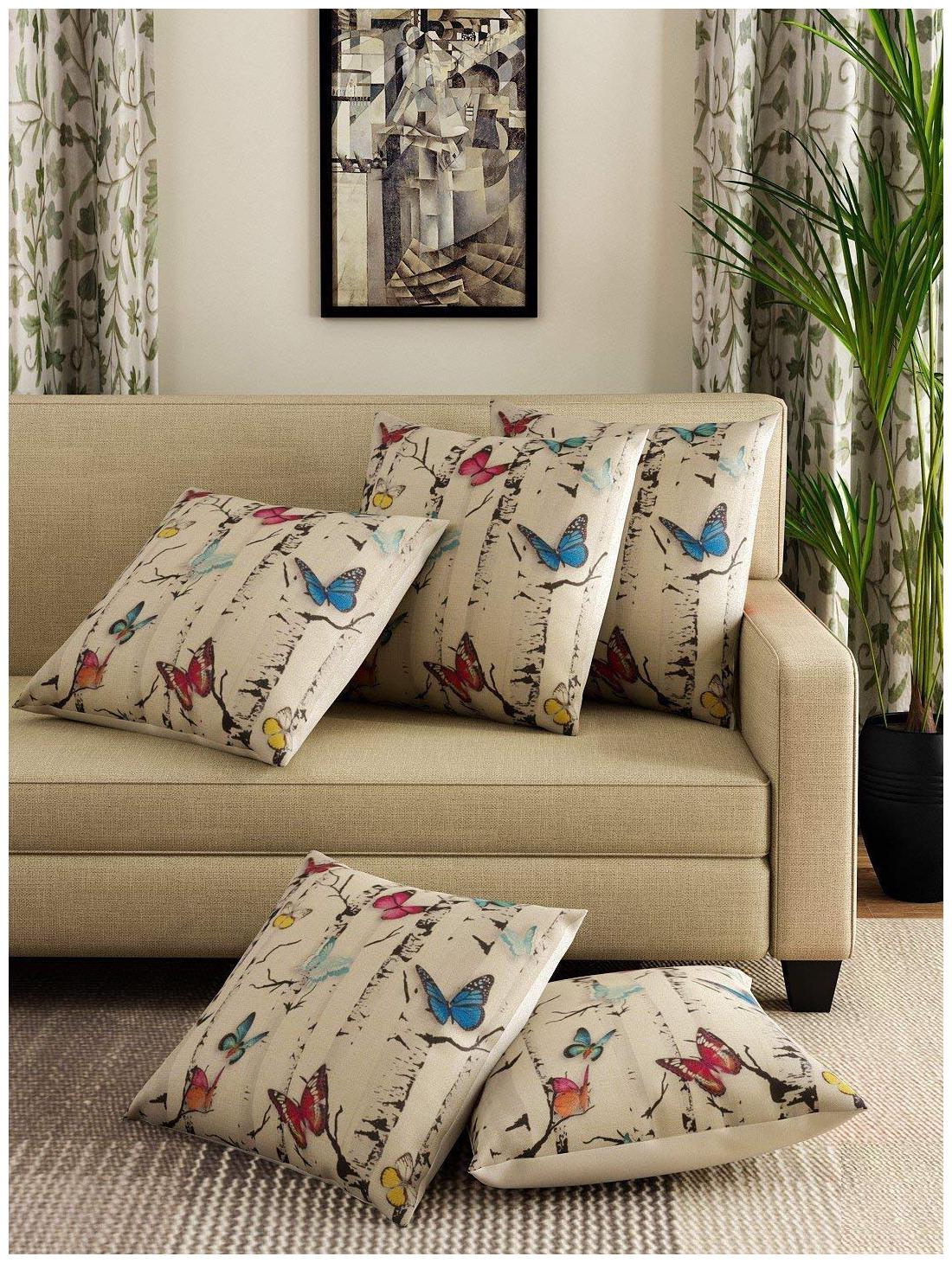 

Kridhay Natura Life Set of 5 Multi Colored Decorative Hand Made Cotton Cushion Covers 16 x 16 (40cm x 40cm)