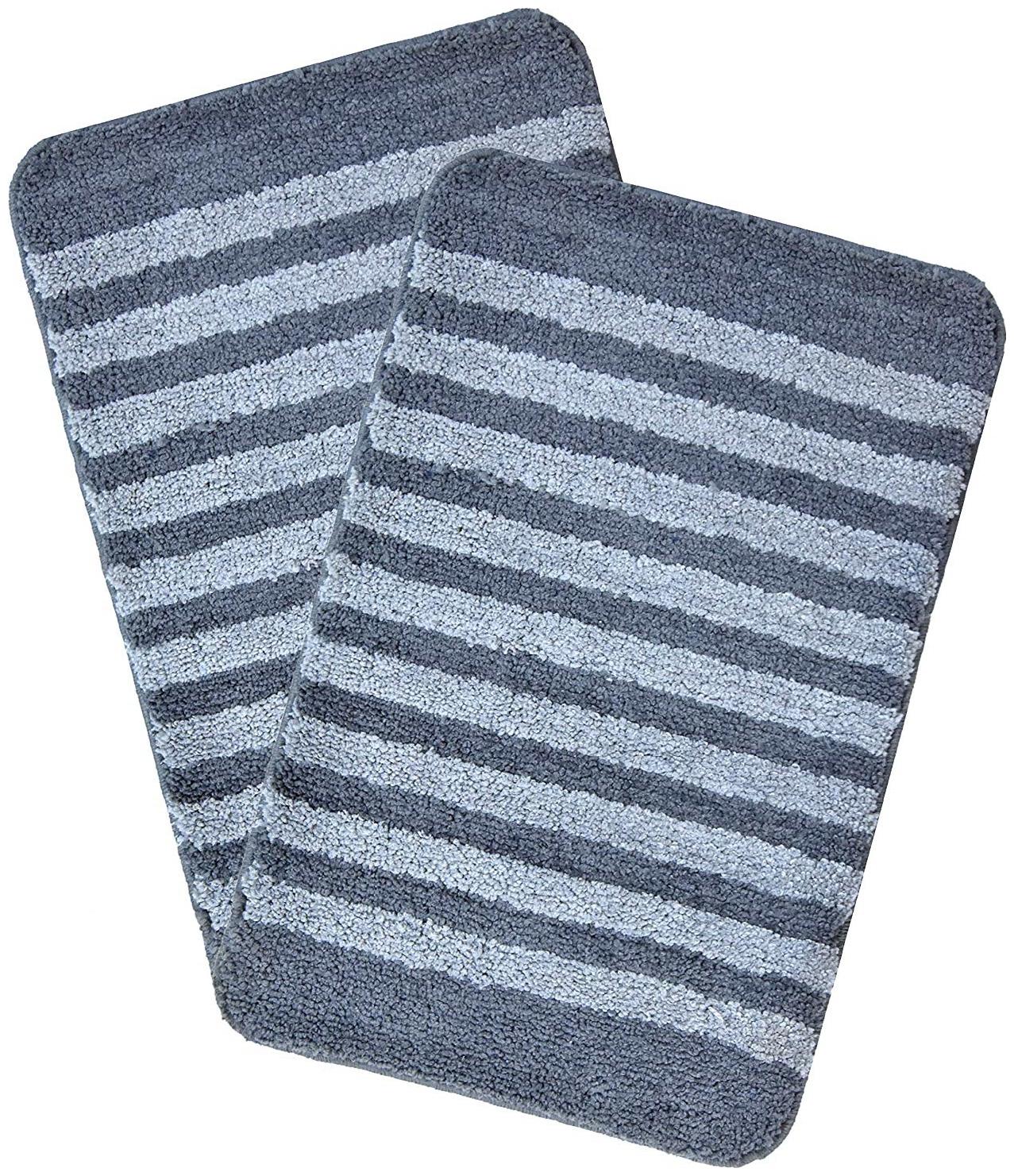 

Kridhay Natura Life Micro Stripe Bathmat 100 Machine Washable Anti-Skid and Super Soft bathmat (30X45 Cms Set of 2 pcs Charcoal)