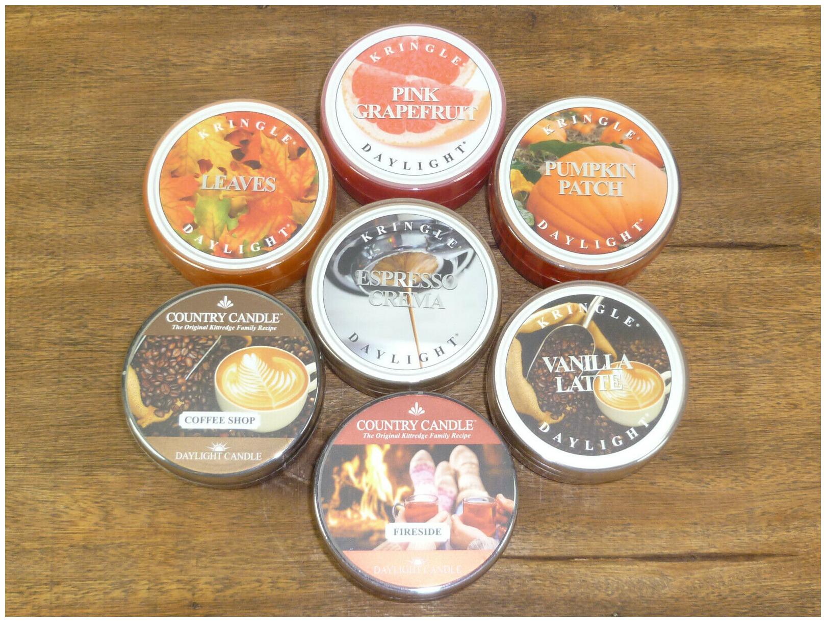 

Kringle Candle Daylight Lot of 7 Expresso Crema Pumpkin Patch Vanilla Latte etc