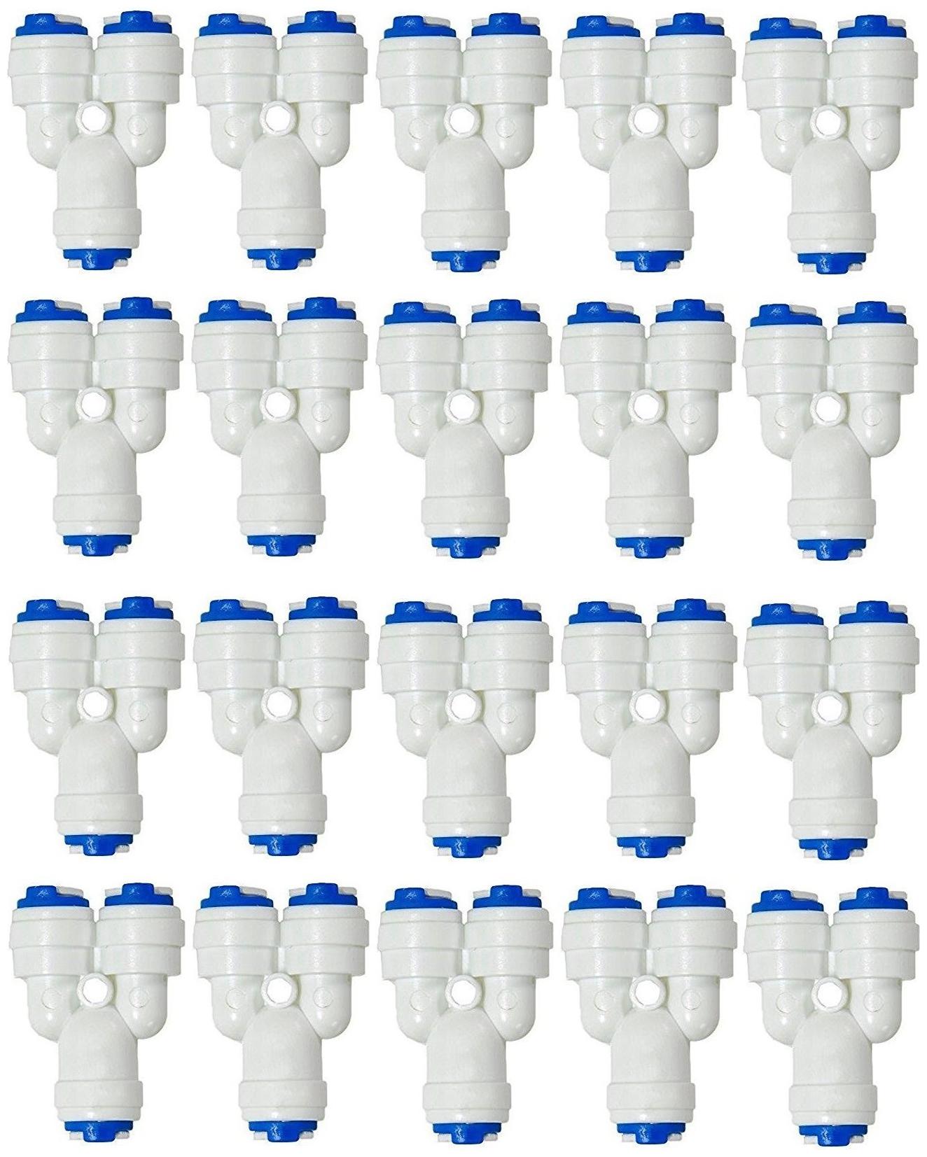 

KRPLUS 1 4 Inch 3 Way Quick Connect Push Fit type Y Shape Connector for RO Water Purifier Tube Fitting (Pack of 20 Pcs )