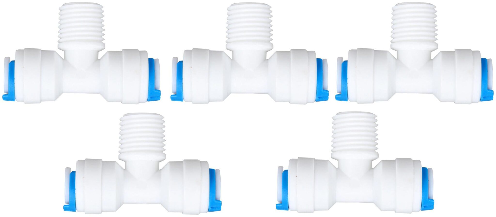 

KRPLUS 1 4 Inch Male Thread x 3 8 Inch Quick Connect x 3 8 Quick Connect 3 Way T Shape Elbow Connector for RO Water Purifier Tube Fitting (Pack of 5 Pcs )