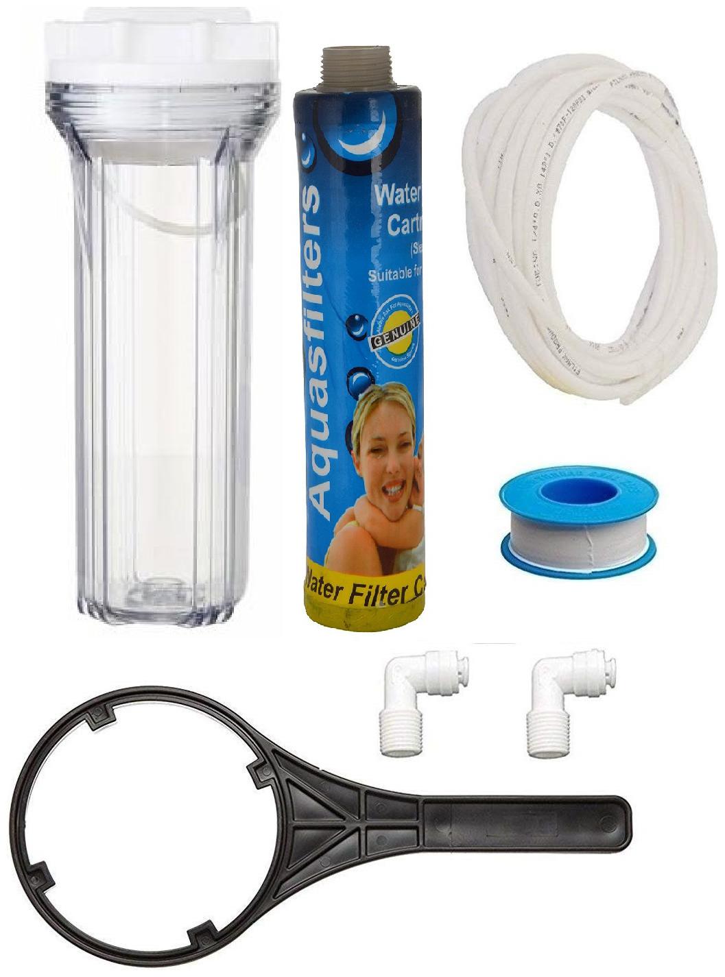 

KRPLUS 10 Inch Crystal Glass Clear Transparent Pre Filter Housing With 9 Inch Mlt Carbon Candle Spanner Key Teflon Tape 2 Pcs 1 4 Inch Elbow Connector 3 Meter 1 4 Inch Ro Pipe