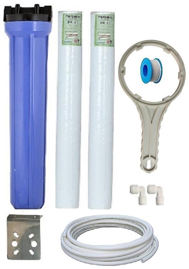 

KRPLUS 20 Inch Pre-Filter Slim Housing with 2 Pcs 20x2 5 PP Spun Filter SS Hanging Plate Spanner 3 Meter 3 8 RO Pipe 3 8 Elbow Connector Teflon Tape for Commercial Water Purifier