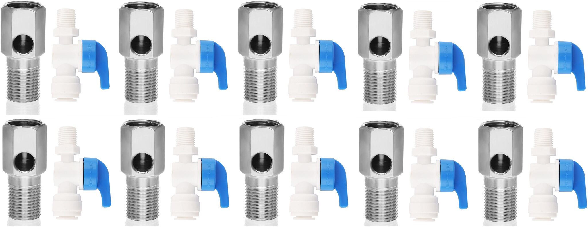 

KRPLUS 1 2 Brass Nipple with 3 8 Plastic Inlet Ball Valve for 3 8 RO Pipe Tubing (Coupling Set-Diverter Valve On Off Tee Valve) suitable for Water Purifier (Pack of 10)
