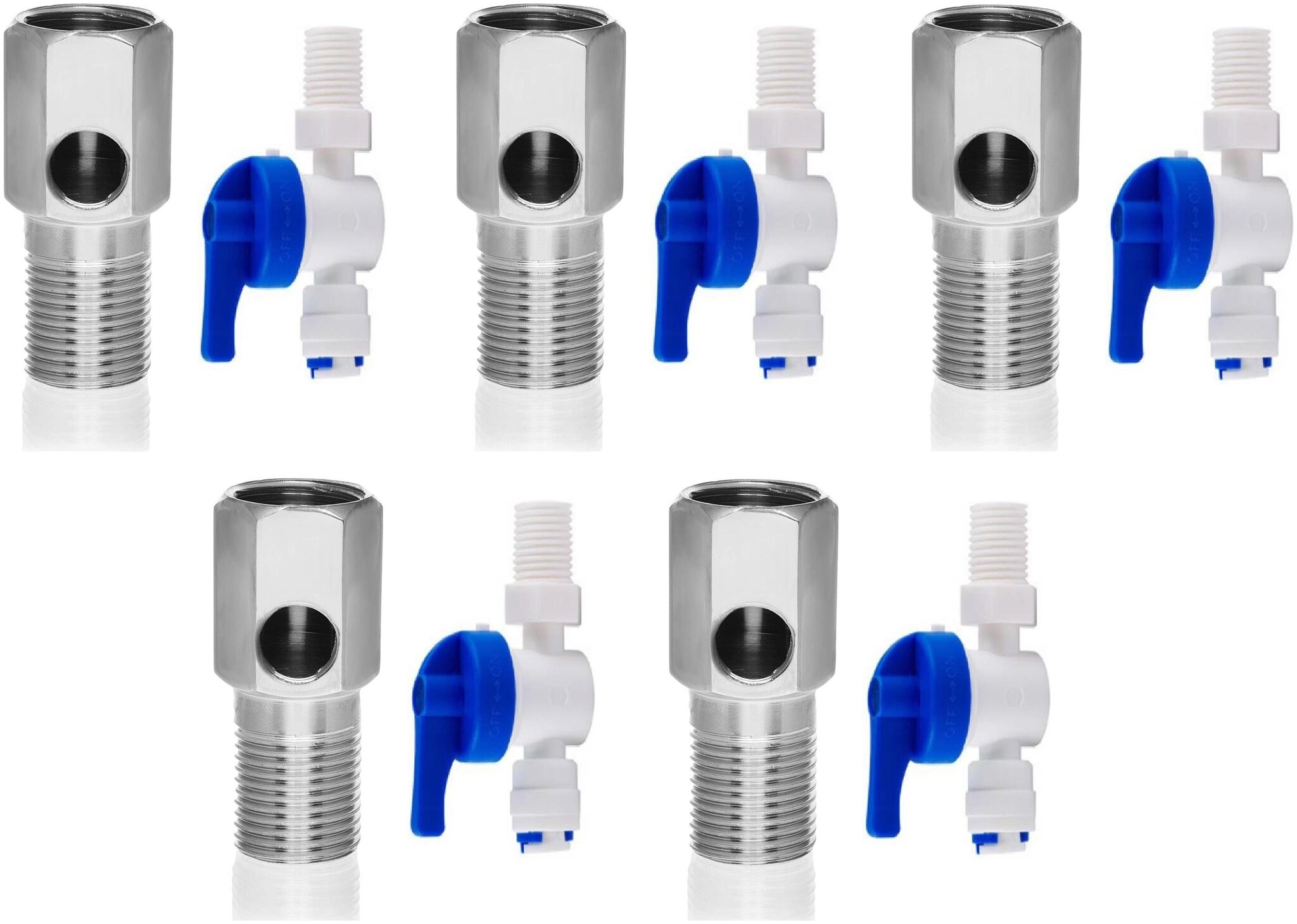 

KRPLUS 1 2 Brass Nipple with 1 4 Plastic Inlet Ball Valve for 1 4 inch RO Pipe Tubing (Coupling Set-Diverter Valve On Off Tee Valve) suitable for all types of Domestic Water Purifiers (Pack of 5)