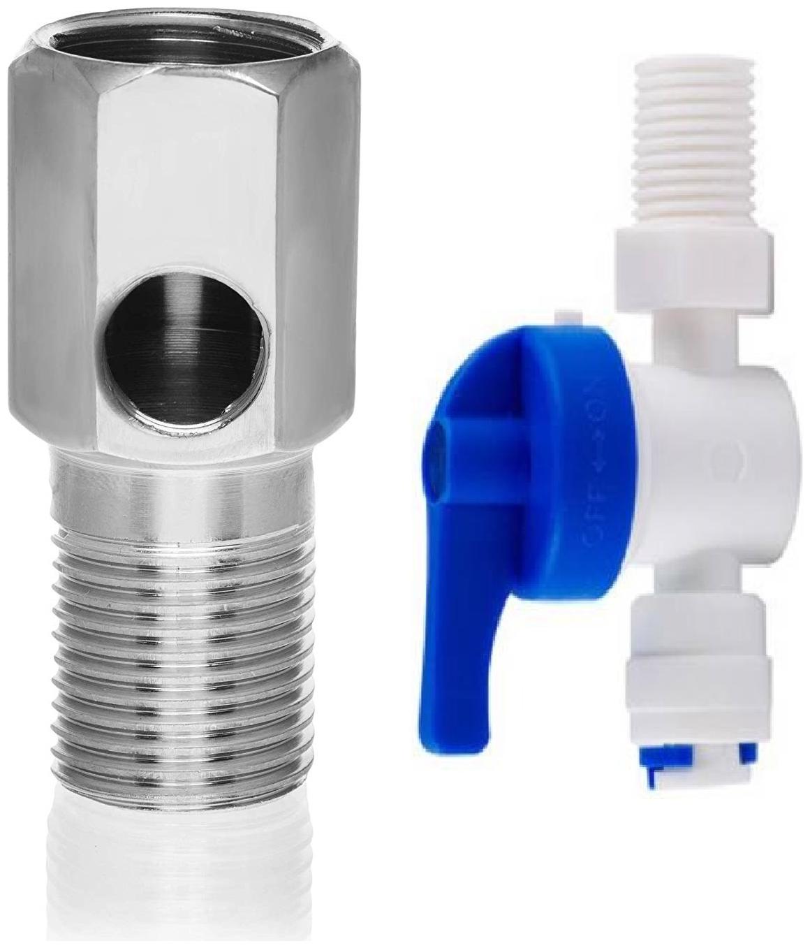 

KRPLUS 1 2 Brass Nipple with 1 4 Plastic Inlet Ball Valve for 1 4 inch RO Pipe Tubing (Coupling Set-Diverter Valve On Off Tee Valve) suitable for all types of Domestic Water Purifiers