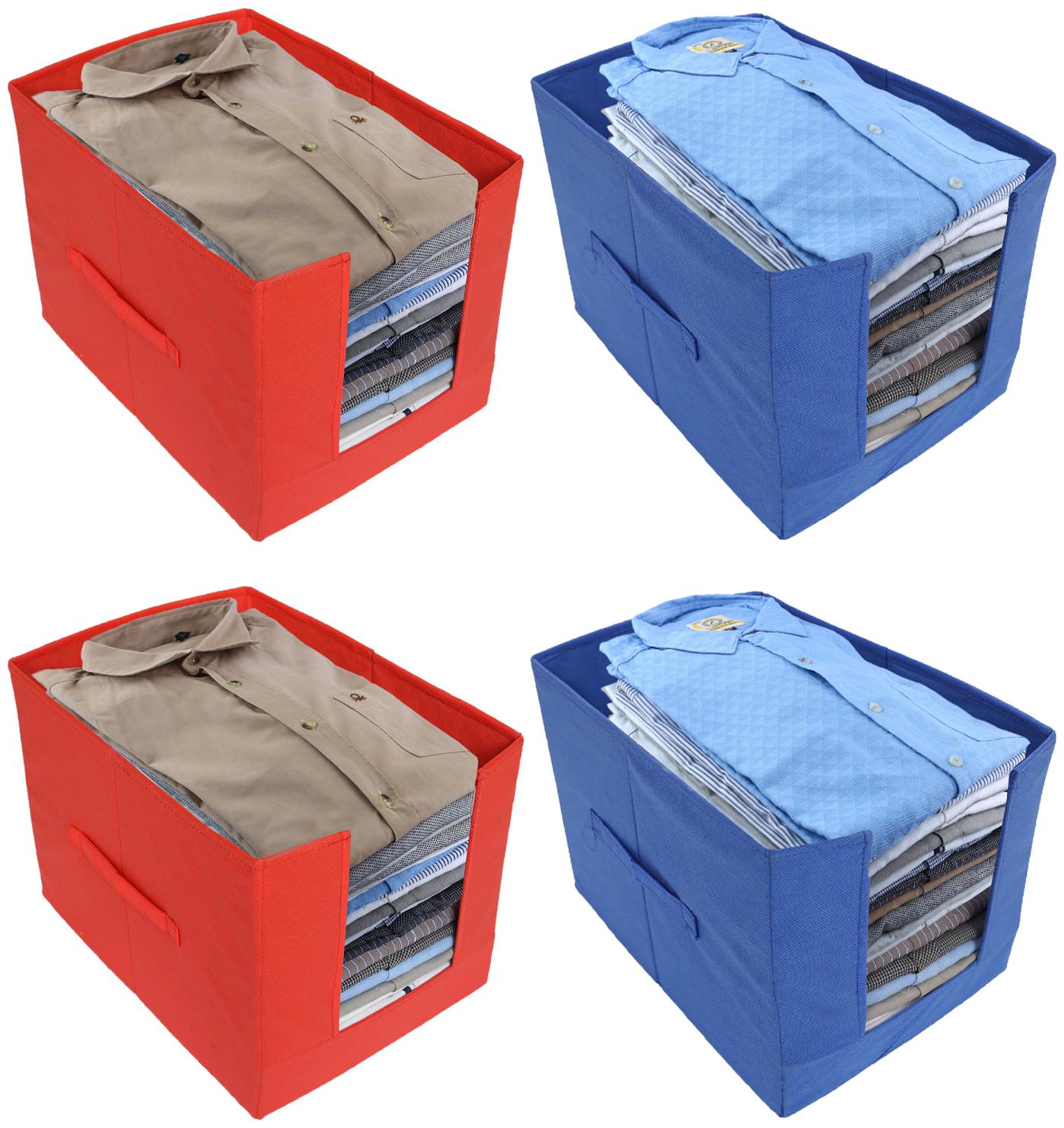 

Kuber Industries Non-Woven 4 pcs Shirt Stacker Wardrobe Organizer (Red Blue) CTHH11821