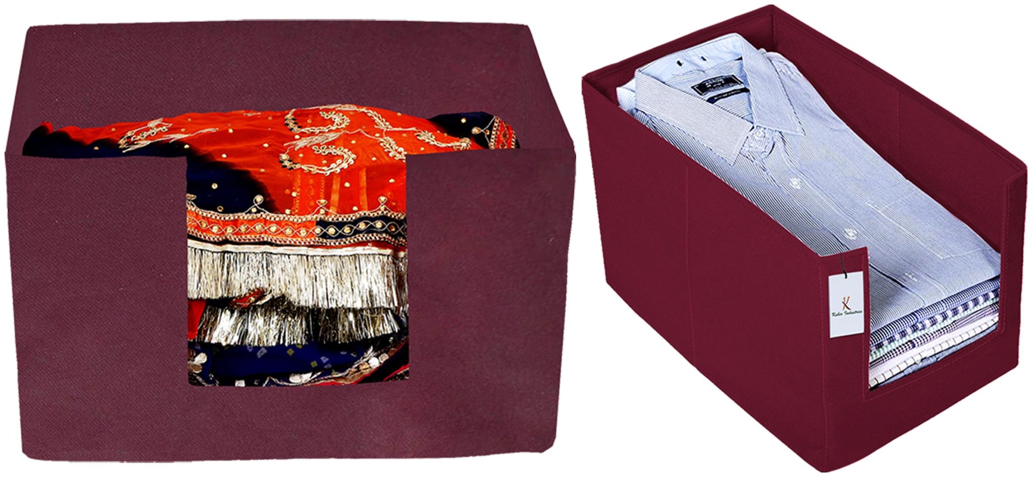 

Kuber Industries Non Woven 1 pc Shirt Stacker And 1 pc Foldable Rectangle Cloth Saree Stacker Cloth Wardrobe Organizer Wardrobe Organizer (Maroon) - CTHH17621