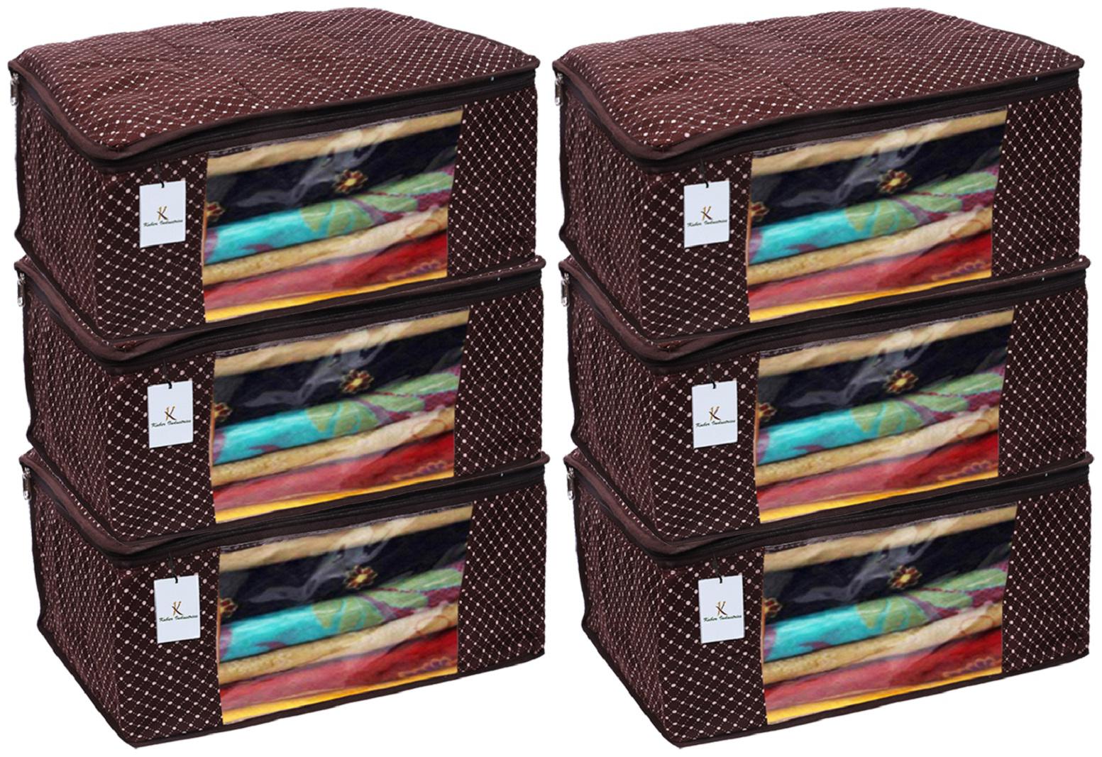 

Kuber Industries Polka Dots 6 Piece Cotton 3 Layered Quilted Saree Cover Brown- CTHH22302