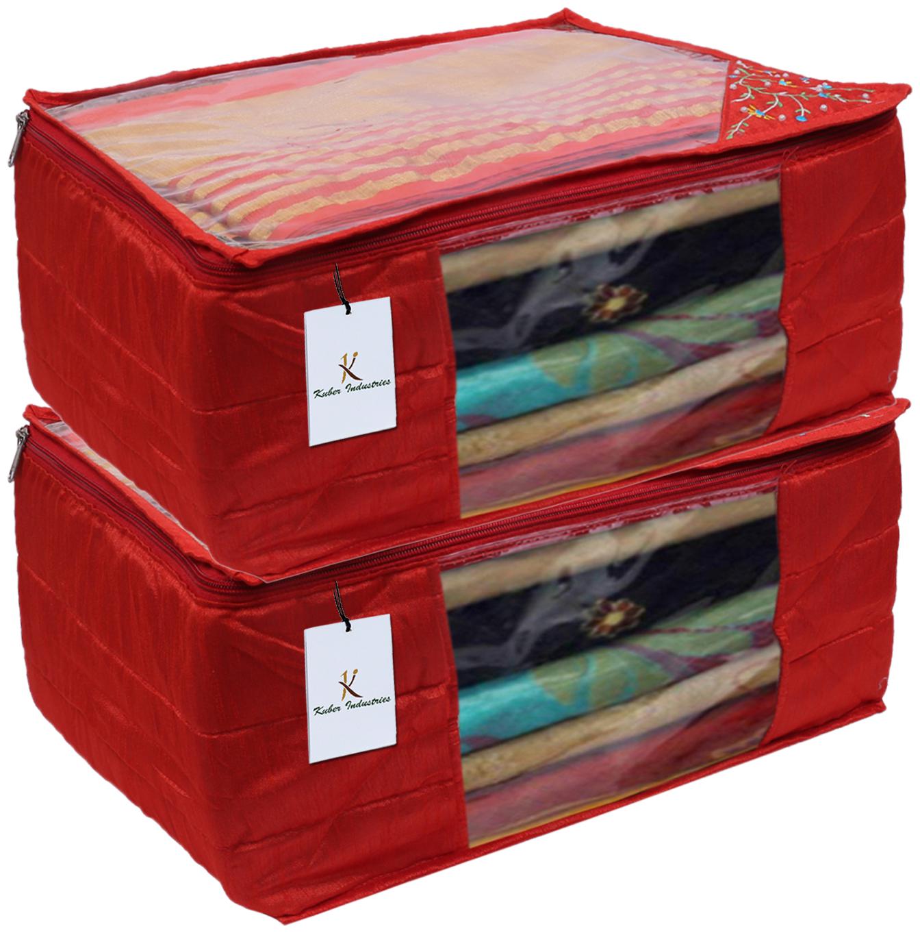 

Kuber Industries 3 layered Quilted Silk 2 Pieces Saree Cover (Red) -CTLTC10623 CTHH12096