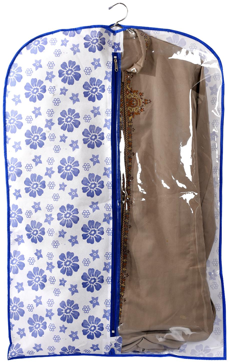 

Kuber Industries Flower Printed Half Transparent Non Woven Men s Coat Blazer Cover (Blue) - CTHH15985