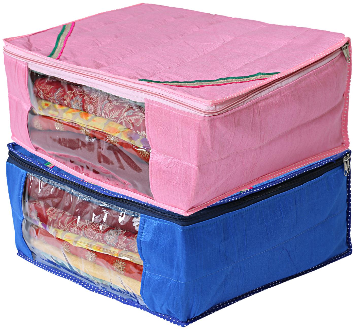 

Kuber Industries 2 pcs Raw Silk Saree Cover Wardrobe Organizer (Blue Pink)- CTHH19209