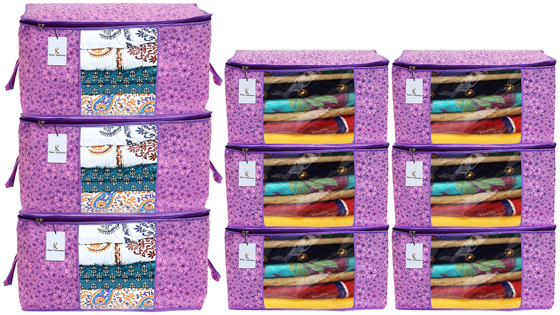 

Kuber Industries Metallic Printed Non Woven 6 pcs Saree Cover And 3 pcs Underbed Storage Bag Cloth Organizer For Storage Blanket Cover Combo Set (Pink Purple) - CTHH17962