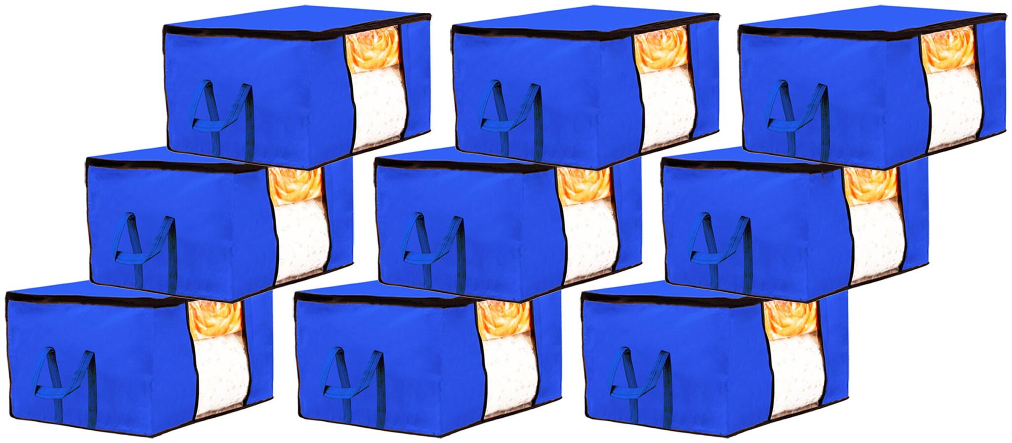 

Kuber Industries 9 pc Non Woven Underbed Storage Bag Storage Organiser Blanket Cover with Transparent Window Extra Large Royal Blue CTHH15560