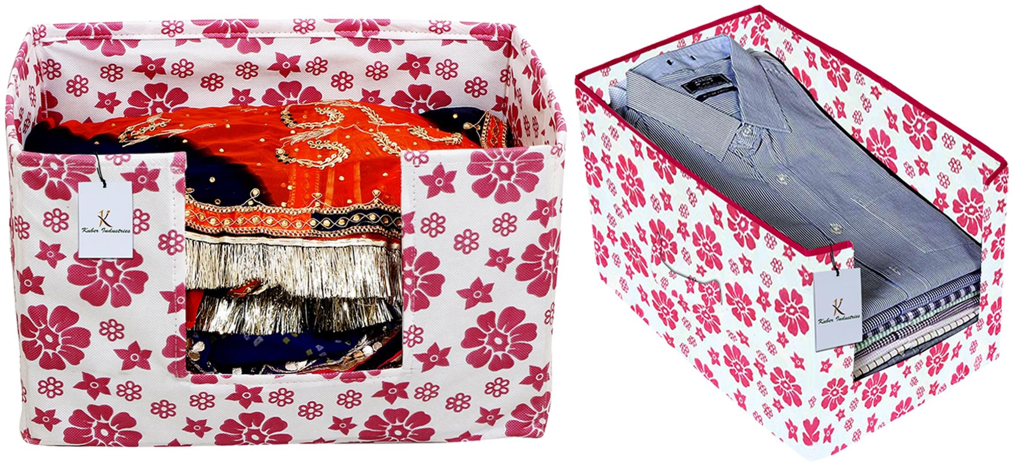 

Kuber Industries Flower Printed Non Woven 1 pc Shirt Stacker And 1 pc Foldable Rectangle Cloth Saree Stacker Cloth Wardrobe Organizer Wardrobe Organizer (Pink) - CTHH17568