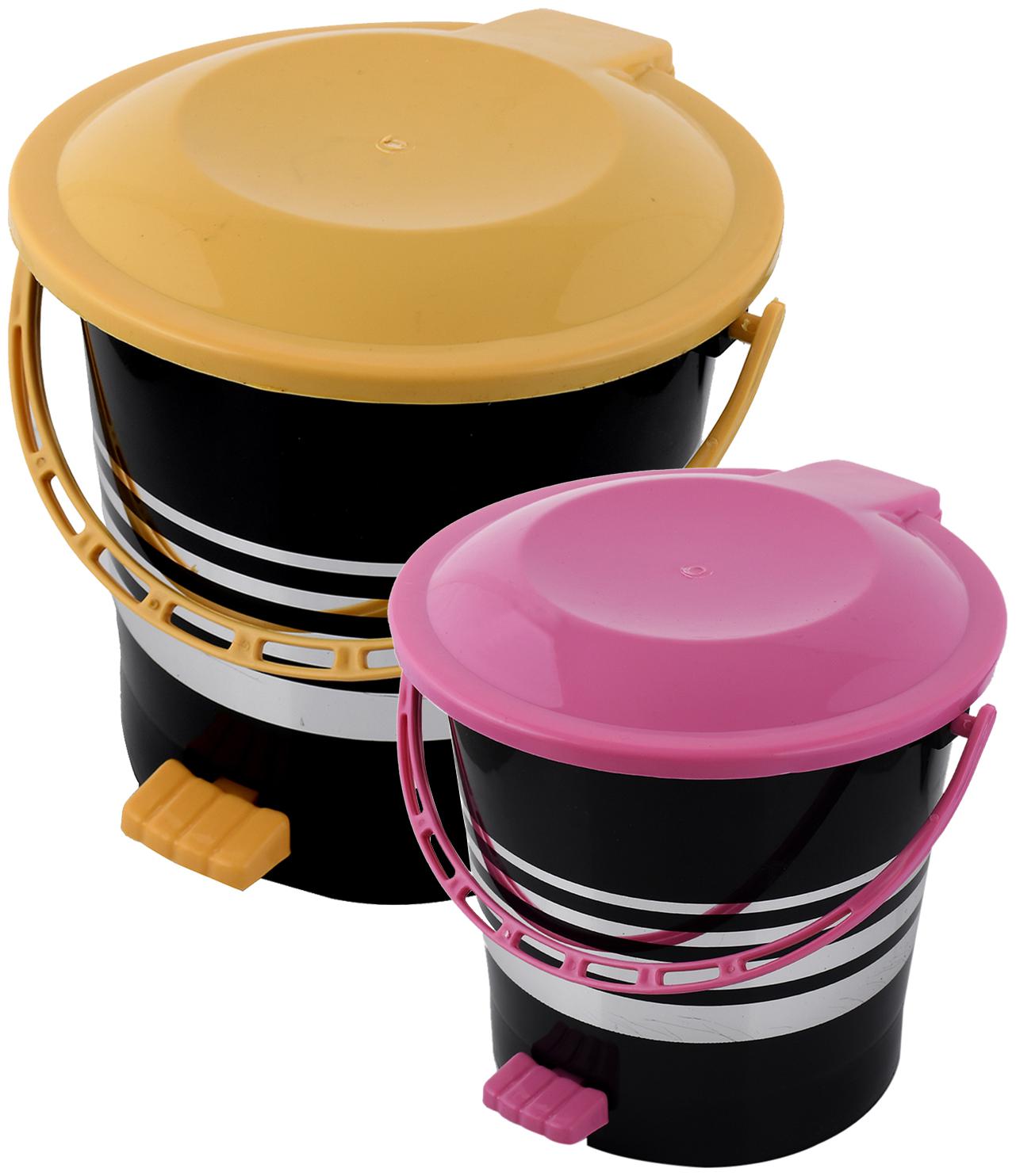 

Kuber Industries 2 pcs Plastic Dustbin Garbage Bin with Handle 5 L 10 L (Yellow Pink) - CTHH17437