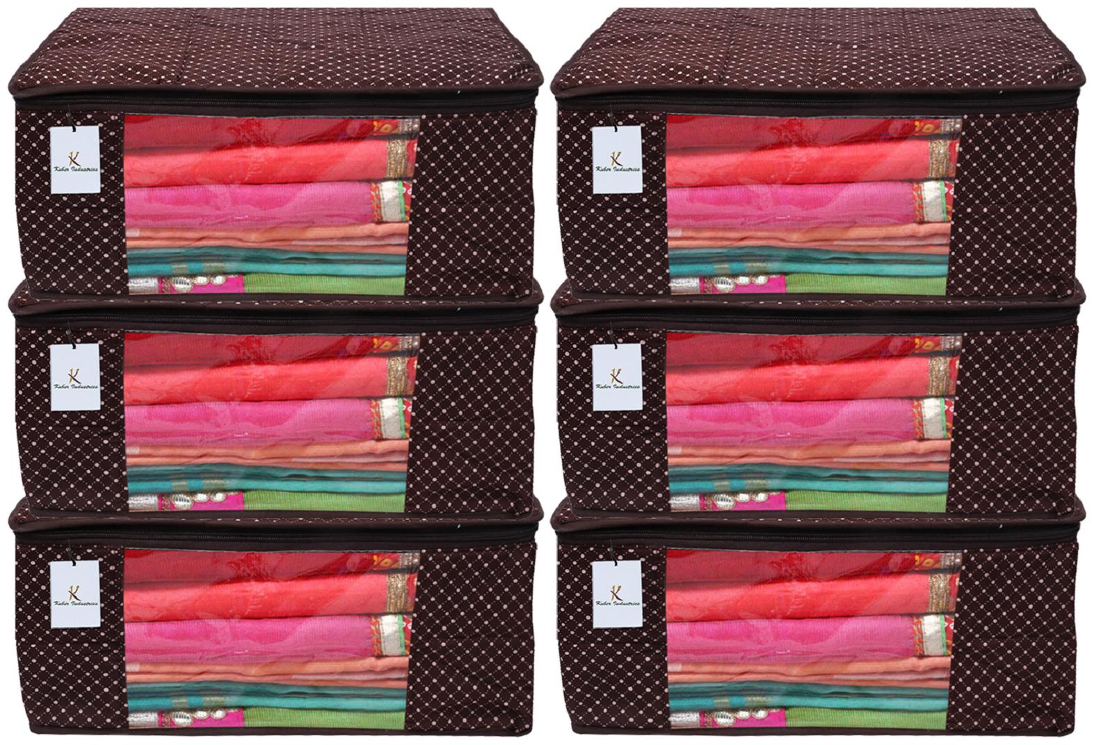 

Kuber Industries Polka Dots 6 Piece Cotton 3 Layered Quilted Saree Cover Brown- CTHH12886