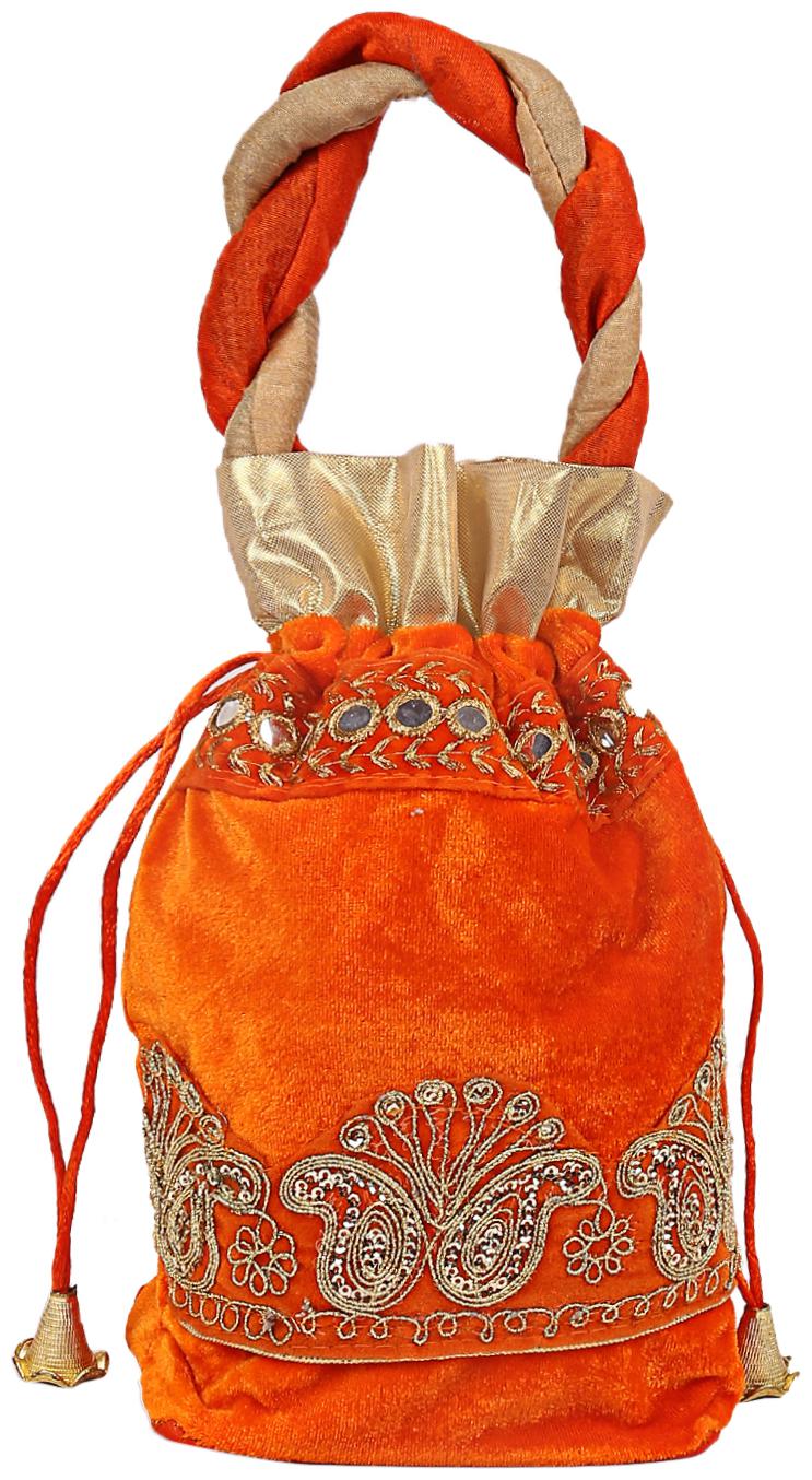 

Kuber Industries Velvet 1 pcs Women Potli Bag (Orange) - CTHH10872