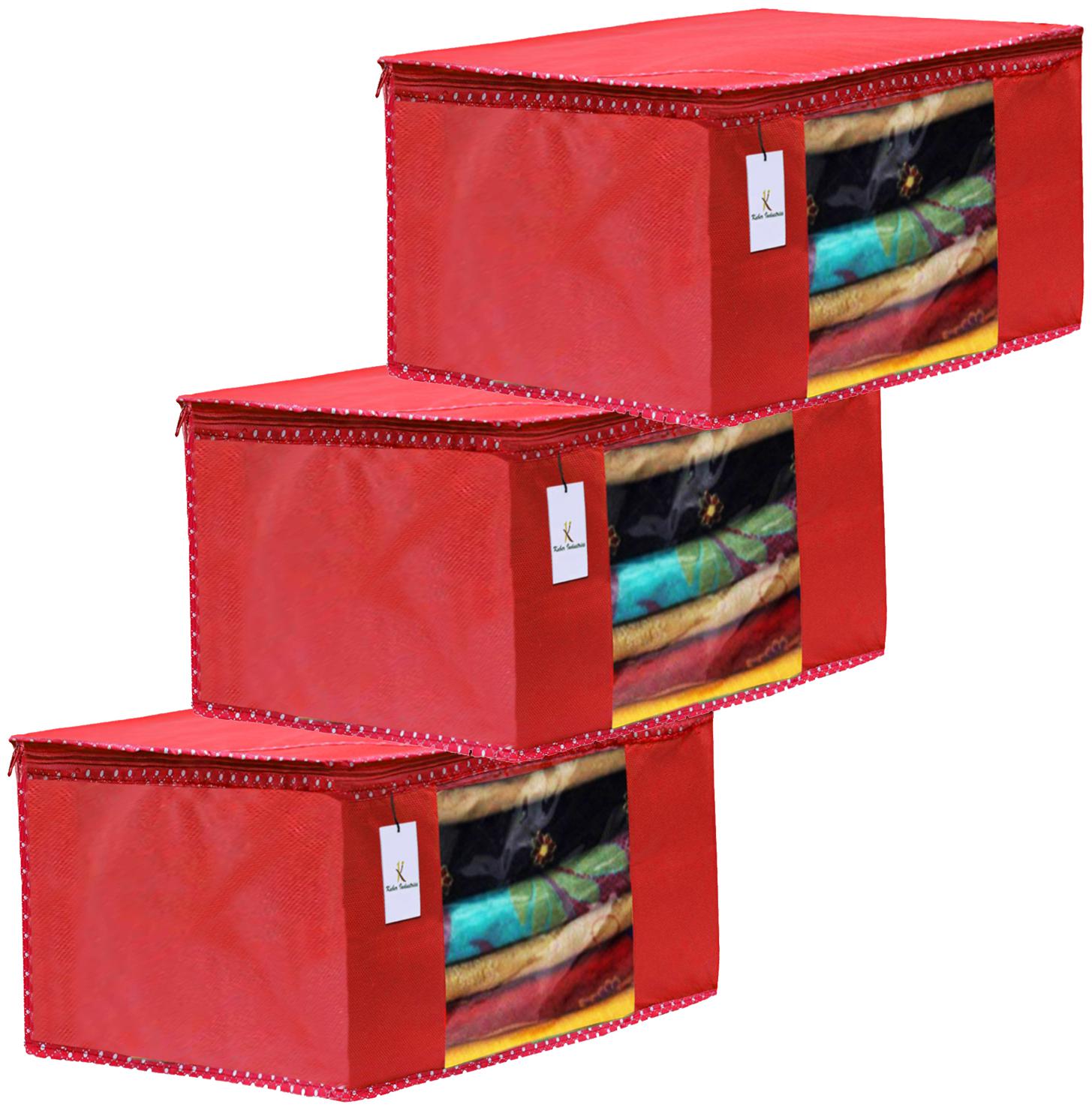 

Kuber Industries 3 pc Non Woven Fabric Saree Cover Set with Transparent Window Extra Large Red- CTHH16111
