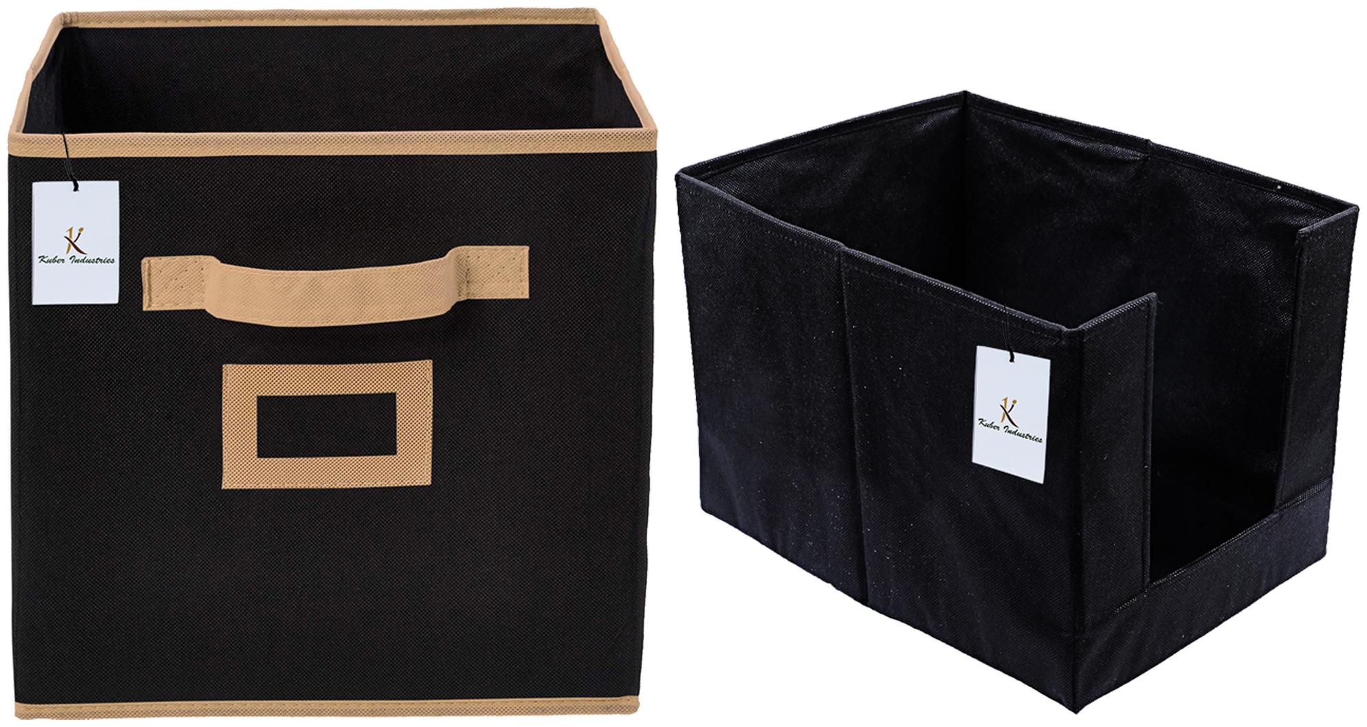 

Kuber Industries Non Woven 1 pc Shirt Stacker Wardrobe Organizer And 1 pc Large Foldable Storage Organiser Cubes Boxes (Black) - CTHH17758