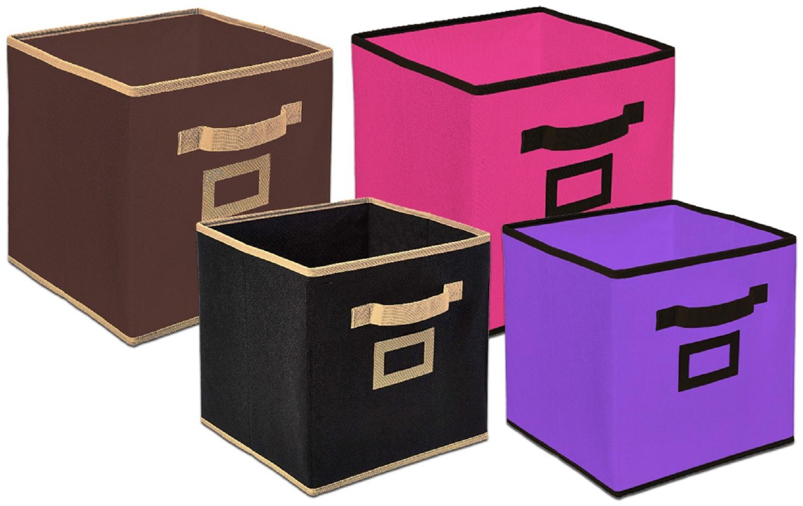 

Kuber Industries Non Woven 4 pcs Small Large Foldable Storage Organiser Cubes Boxes (Black Coffee Pink Purple) - CTHH17068