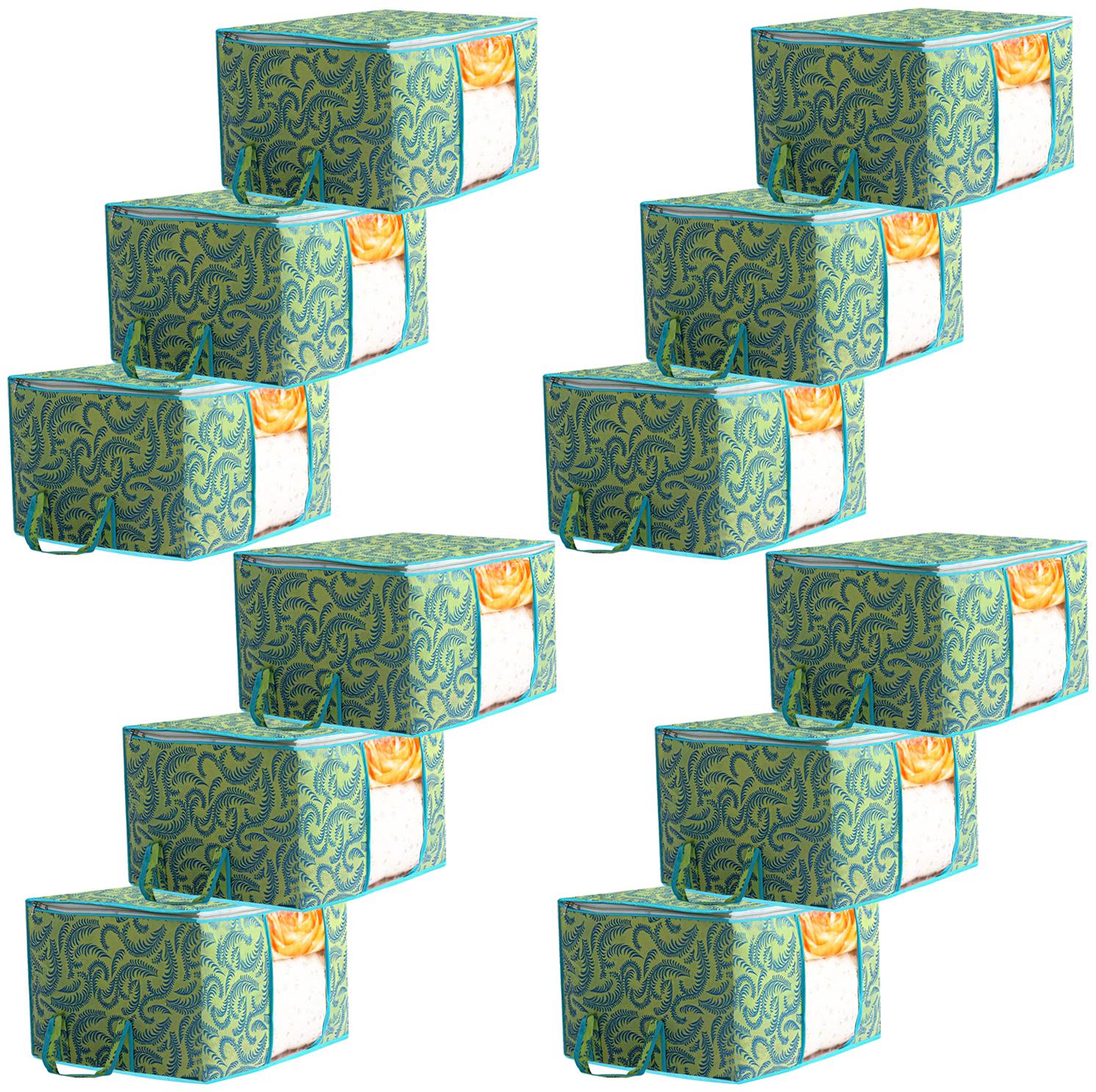 

Kuber Industries Metalic Printed 12 pc Non Woven Underbed Storage Bag Storage Organiser Blanket Cover with Transparent Window Extra Large Green CTHH15576