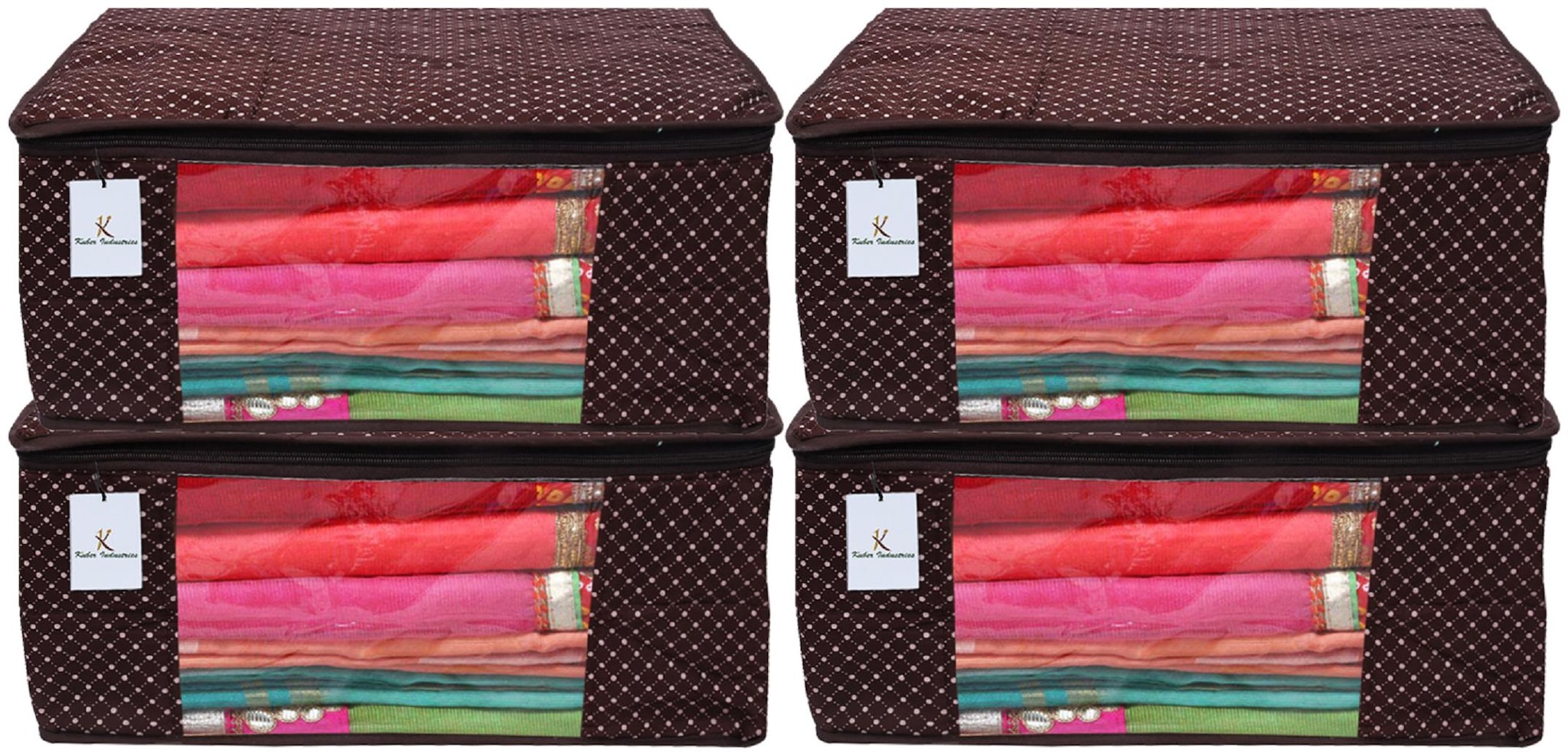 

Kuber Industries Polka Dots 4 Piece Cotton 3 Layered Quilted Saree Cover Brown- CTHH12884