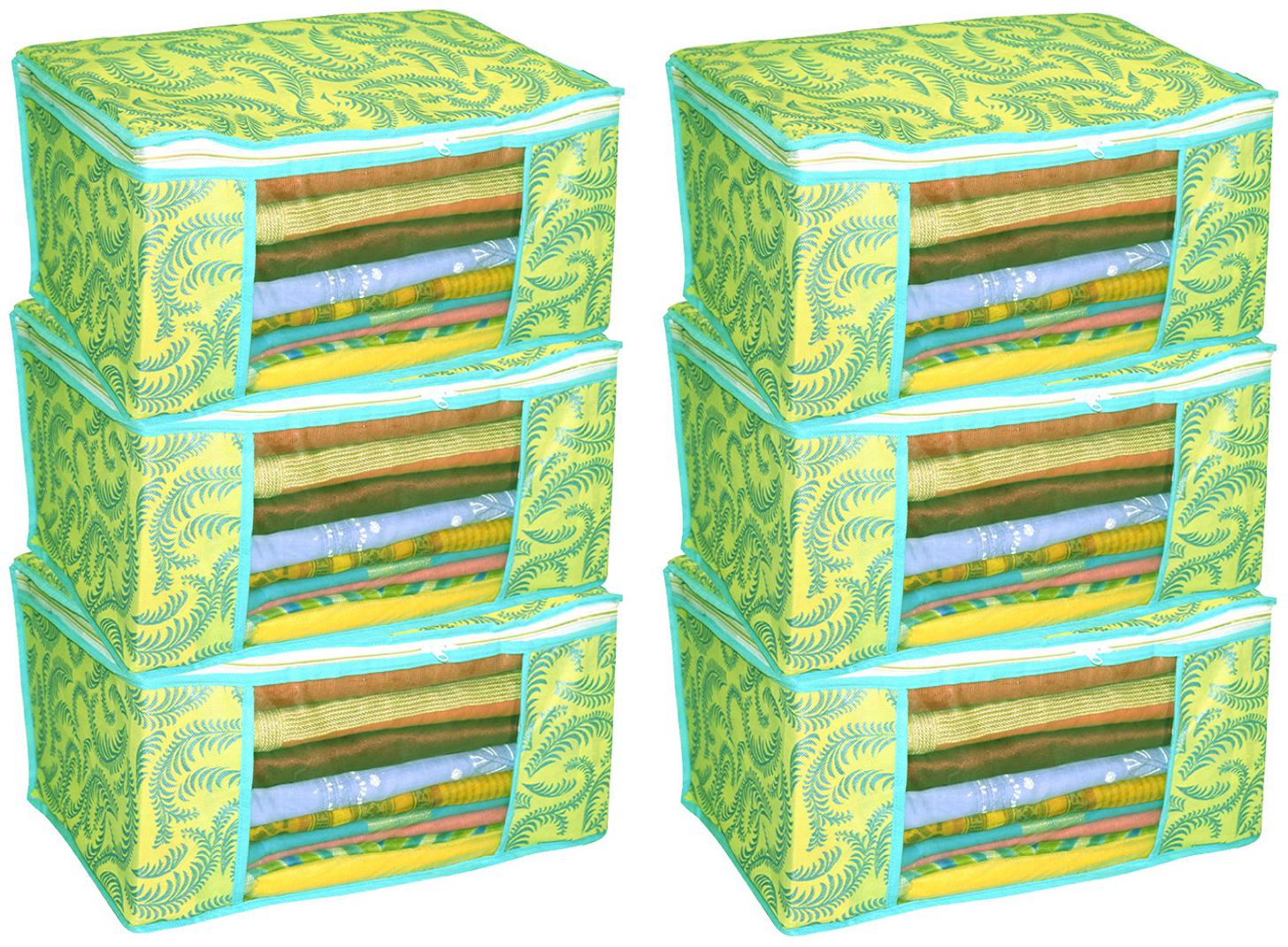 

Kuber Industries Metallic Print 6 pc Non woven Saree Cover Set Green CTHH10184